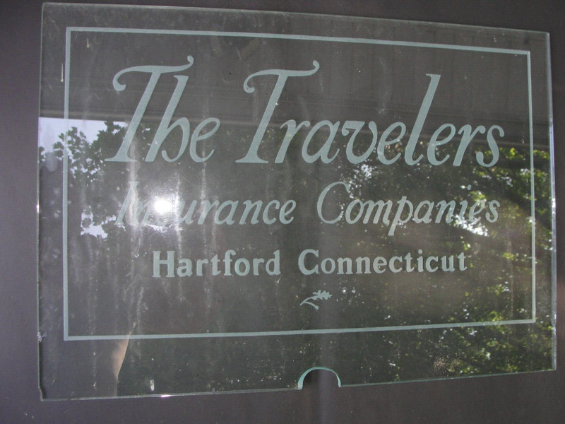 Travelers Insurance Company etched glass sign advertising Hartford Connecticut