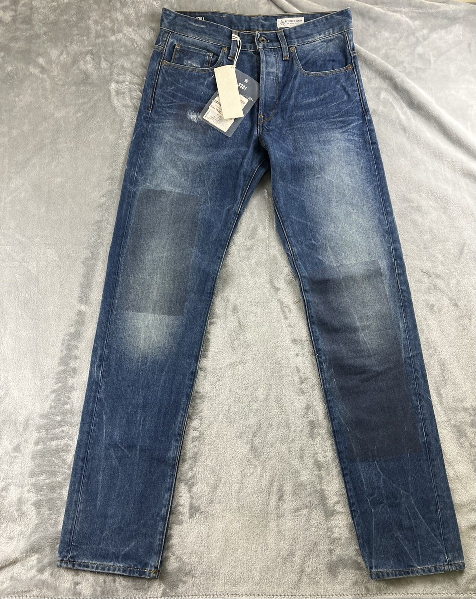 G-Star Raw Men 3301 Straight Tapered Button Fly Blue Denim Jeans