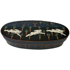 Vintage Wood Shaker Bunny Box Oval Hand Painted Lid Easter Spring 16 In