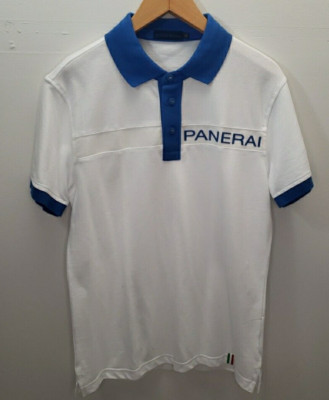 Officine Panerai Italy White/Blue Collared Embroidered Polo Shirt Men's Med EUC