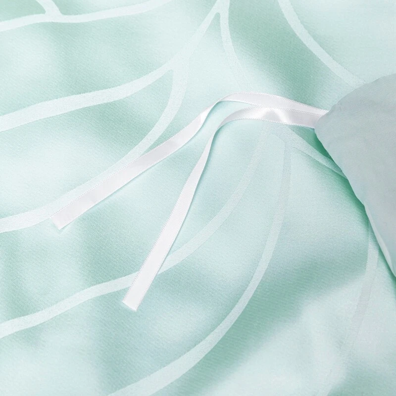 Juego de cama 4 piezas funda nórdica de mezcla de seda natural sábana plana 2 fundas de almohada verde Foto 2 de 4