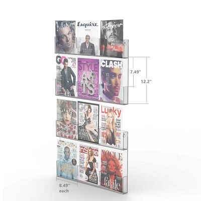 Acrylic Literature Rack Wall-mount Magazine Holder 12/24 Pockets in 2 Panels