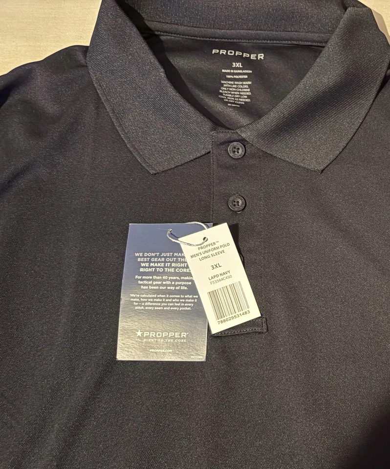Propper Men's Snag-Free Polo-Long Sleeve Uniform Shirt. 3XL. LAPD NAVY . NEW  - Image 2 of 4
