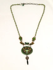 VINTAGE AYALA BAR GREEN BEADED RHINESTONE NECKLACE