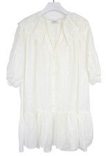 SANDRO Emiliana Dress Women's EU 42 3/4 Sleeve Linen Blend Buttoned White Mini