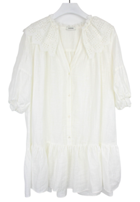 SANDRO Emiliana Dress Women's (EU) 42 3/4 Sleeve Linen Blend Buttoned White  Mini | eBay