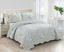 Brilliant Sunshine Multi Blue and Beige Floral Patchwork, 3-Piece Quilt Set w...