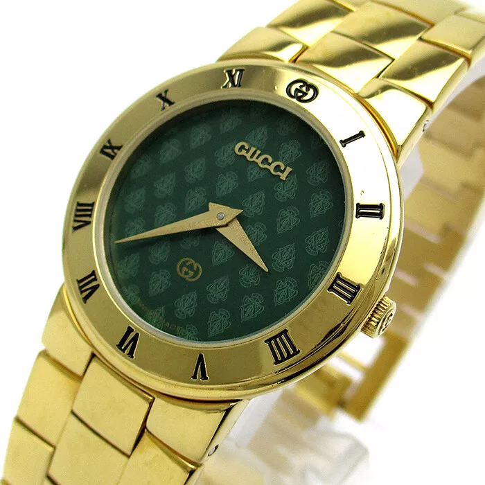 Montre Homme GUCCI 3300 M Quartz Cadran Vert Or avec Boîte Fonctionne Occasion FS JP