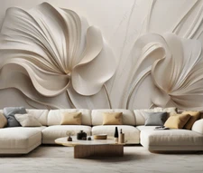 3D Relief Floral White Self-adhesive Removeable Wallpaper Wall Mural