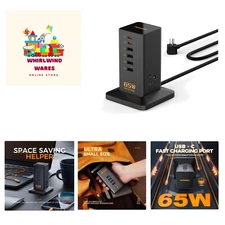 Desk Charging Station for Multiple Devices 65W, 6 Port GaN USB Fast Charger T...