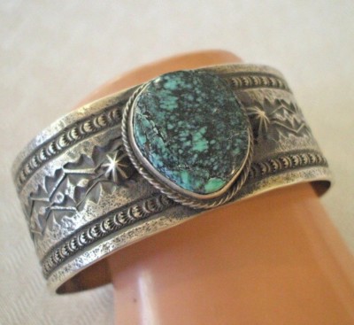 Adrian Reeves Long NAVAJO Stamped STERLING SILVER Cuff BRACELET