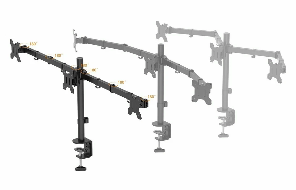 Triple Monitor Mount Three Arm Desk Stand LCD LED Monitor PC 13”-24” Screen TV - Image 3 of 3