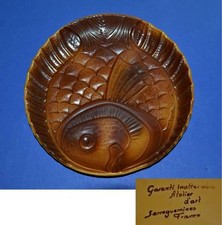 PIATTO ceramica artistica maiolica Atelier d'Art Sarreguemines pesce rilievo 