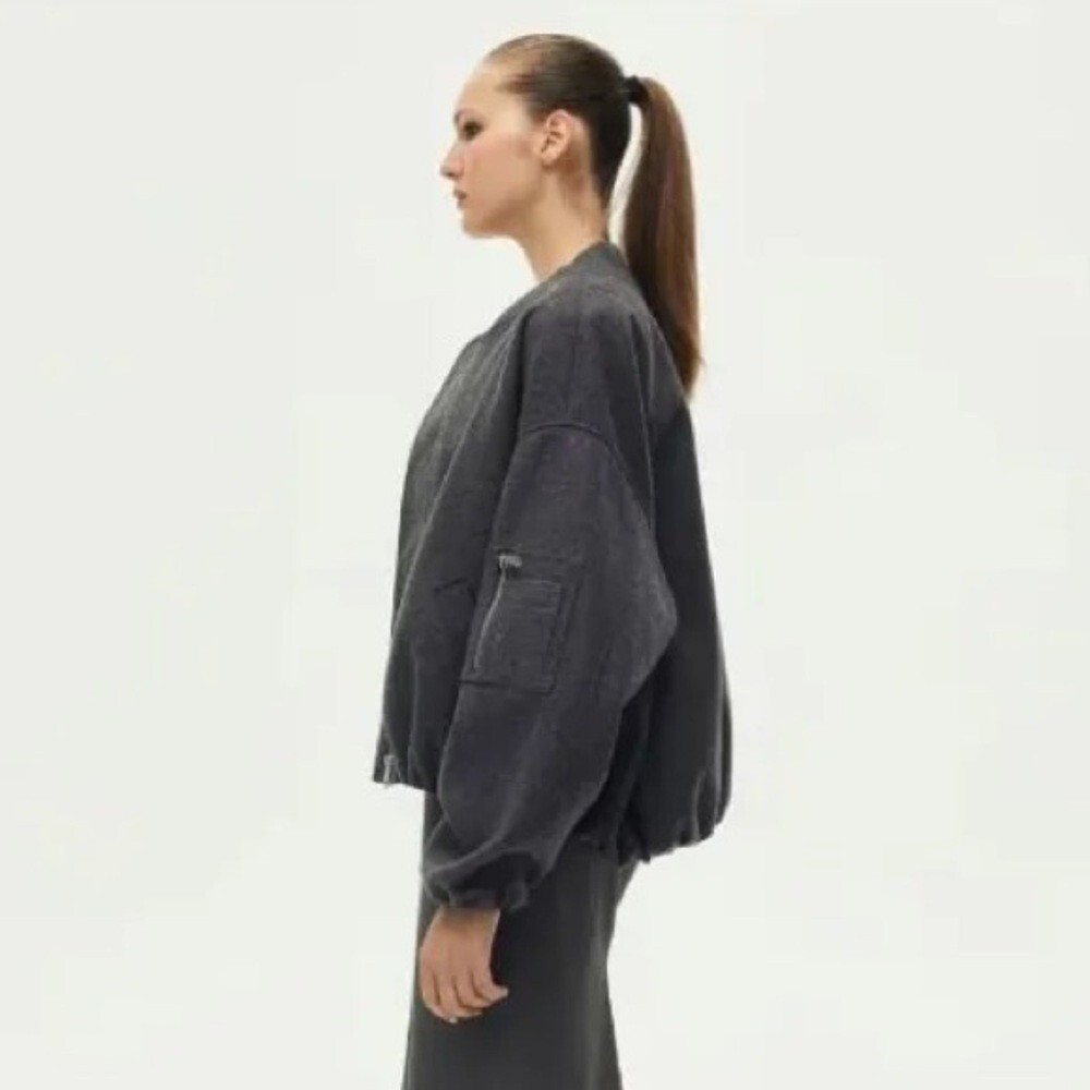 NEW ZARA Grey Wool Oversized Bubble Hem Bomber Jacket Size XS ( Fits L!) ISO image 4