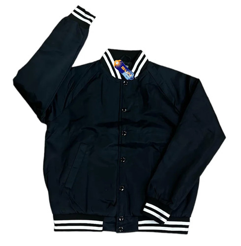 Men's Black Satin Blank bomber Varsity Jacket, Size Small, New With Tags