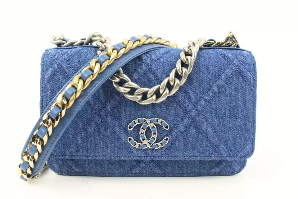 alias bitter Forretningsmand Chanel 22P Silver Gold Quilted Denim Wallet on Chain 19 Flap WOC 10CCA118 |  eBay