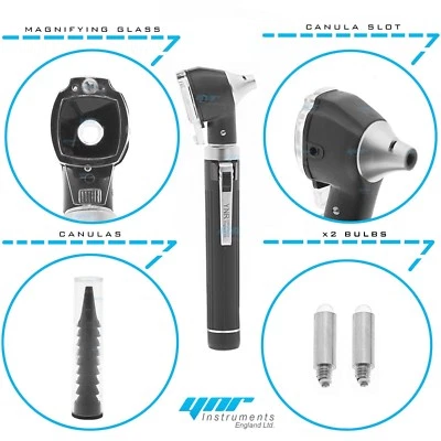 YNR Otoscope Mini Fiber Optic Pocket Black Medical Diagnostic GP CE Approved