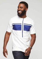White  Blue Short Sleeve Shirt Casual Men's African Clothing Men's Fashion