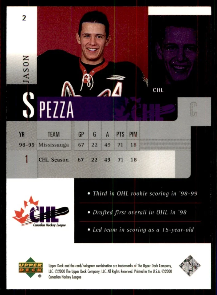 1999-00 Upper Deck Prospects Jason Spezza #2 - Image 2 of 2