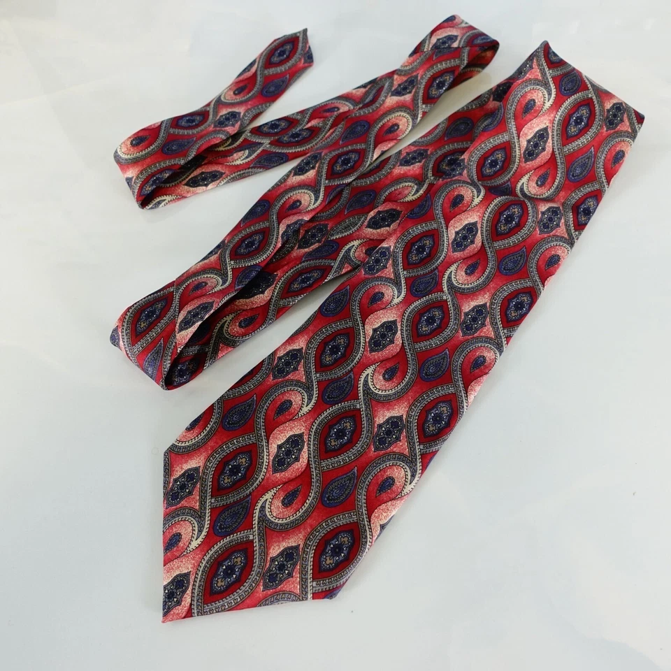 Terno de seda masculino seta gravata gola vermelha cinza paisley contemporâneo ousado faroeste LARGO - Imagem 3 de 4