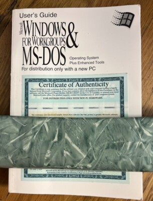 Microsoft Windows For Workgroups & MS-DOS Users Guide Manual & COA only