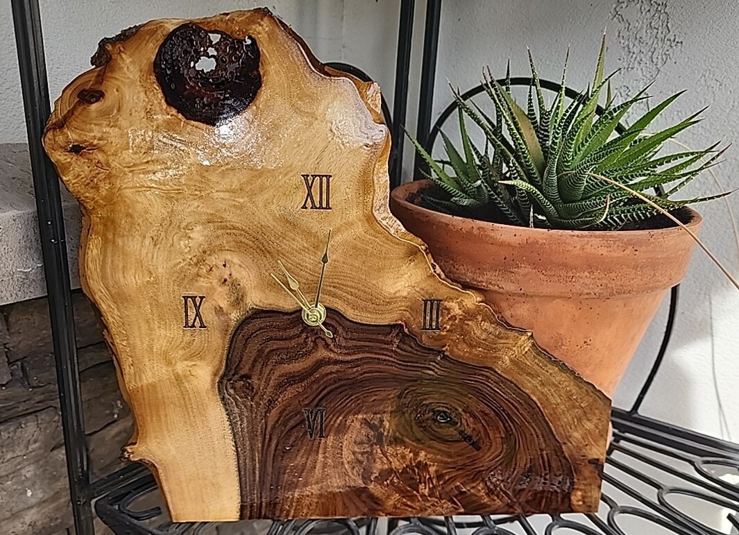 Live Edge Black Walnut Unique Clock Wall Hanging Clock 12inx12.1/2in Handcrafted