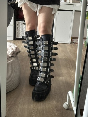 Demonia Damned 318 Black Hologram Boots Plateau Stiefel Plattform Stiefel 37