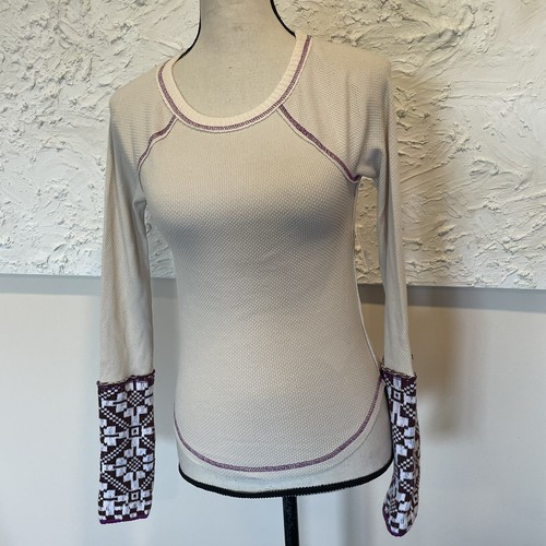 Free People She's Reversible Cuff CrewNeck Thermal Knit Top Oat Women's Sz XS - Picture 2 of 8