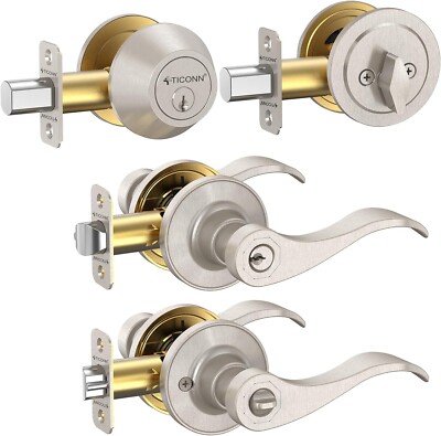 Silver Door Handles, Traditional Wave Style (Deadbolt with Keyed Entry Lever)