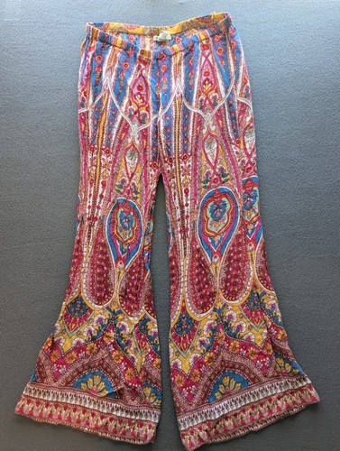Billabong Women's Multicolor Large Rayon Boho Wide Leg Flare Pants