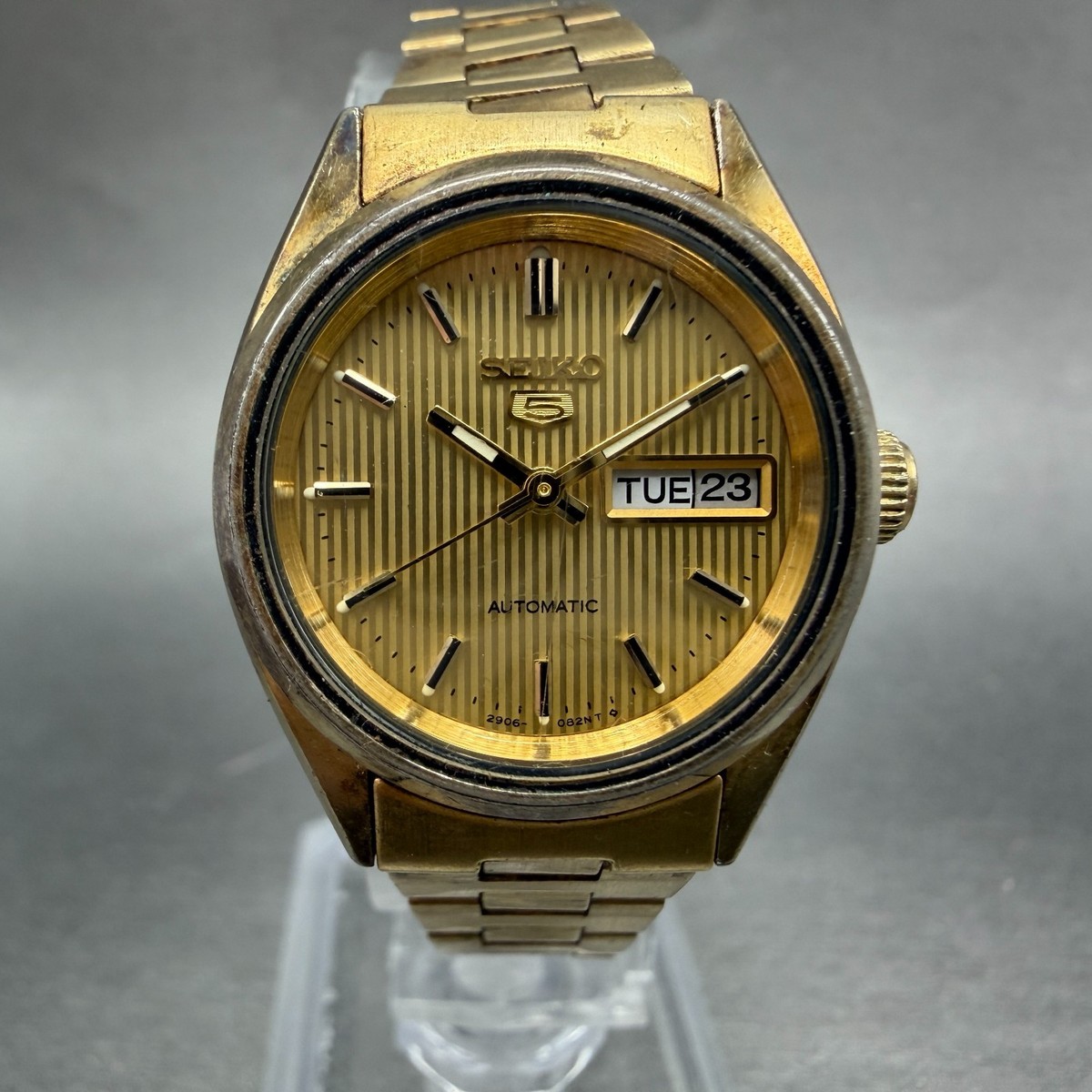 Seiko 5 Automatic Watch Women 24mm Champagne Dial Gold Tone
