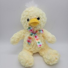 Dan Dee Yellow Easter Duckling Plush 15" Plaid Bow Collectors Choice Hard Eyes