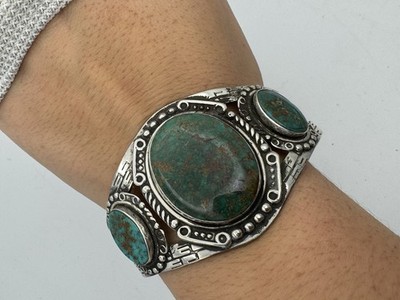 1930s Native American Sterling Silver Navajo Royston Turquoise Bracelet Cuff