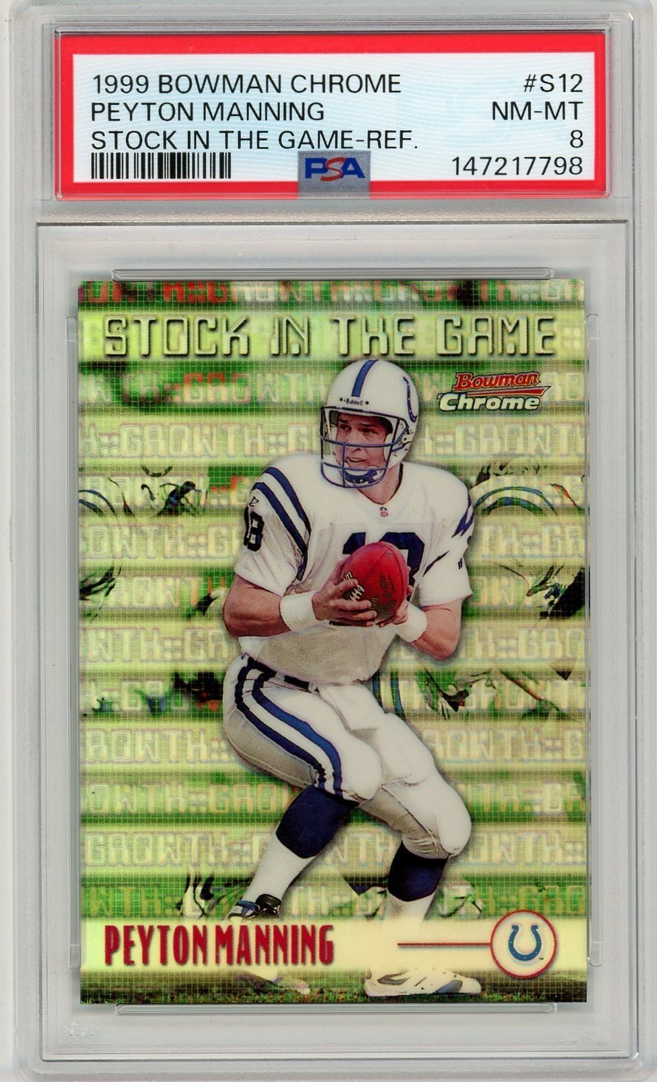 1999 Bowman Chrome Peyton Manning Stock In The Game Refractor #S12 PSA 8...