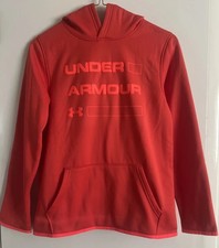 UNDER ARMOUR Cold Gear Youth Boys Bright Orange Pullover Hoodie Size YMD