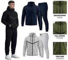 Mens Tracksuit Set Plain Zip Hoodie Top Sports Bottom Fitness Jogging Tracksuit