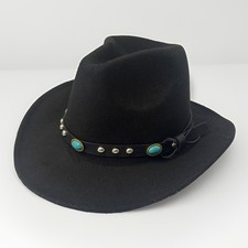 Womens Black Felt Cowboy Hat Turquoise  Studded Band