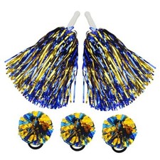 5PCS Pom Poms Cheerleading Shaker and Hair Ropes Wrist Ties with Blue and Gold