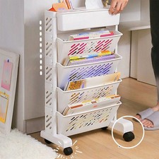 Movable Bookshelf Large Capacity Plastic Rolling Organization Shelf 6 Layer