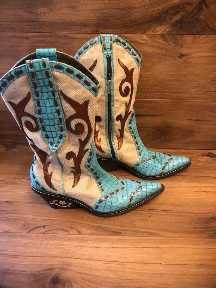 Donald J. Pliner Coleção Cowboy Couture Botas Altas Western Turquesa Tamanho 7M - Imagem 3 de 4