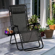 NNECW Patio Zero Gravity Lounge Chair with Cup Holder &amp Removable Pillow-Grey