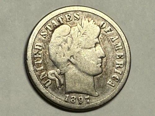 1897-O VG BARBER silver dime, very tough date. (Reverse is Fine or better.) #kd1