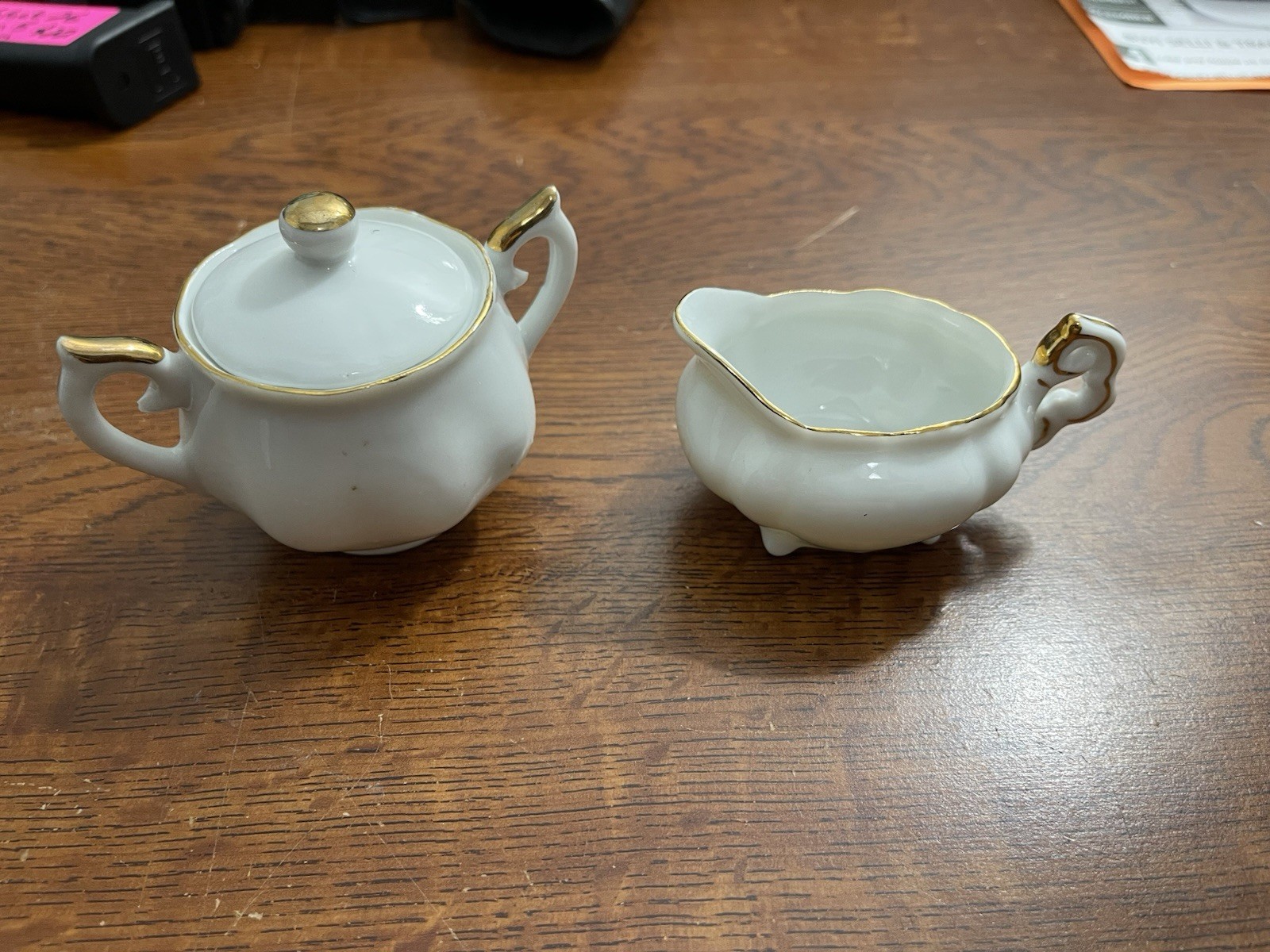 Lefton China "Miniature" Sugar and Creamer Set #5346 Hand Painted Gold on White