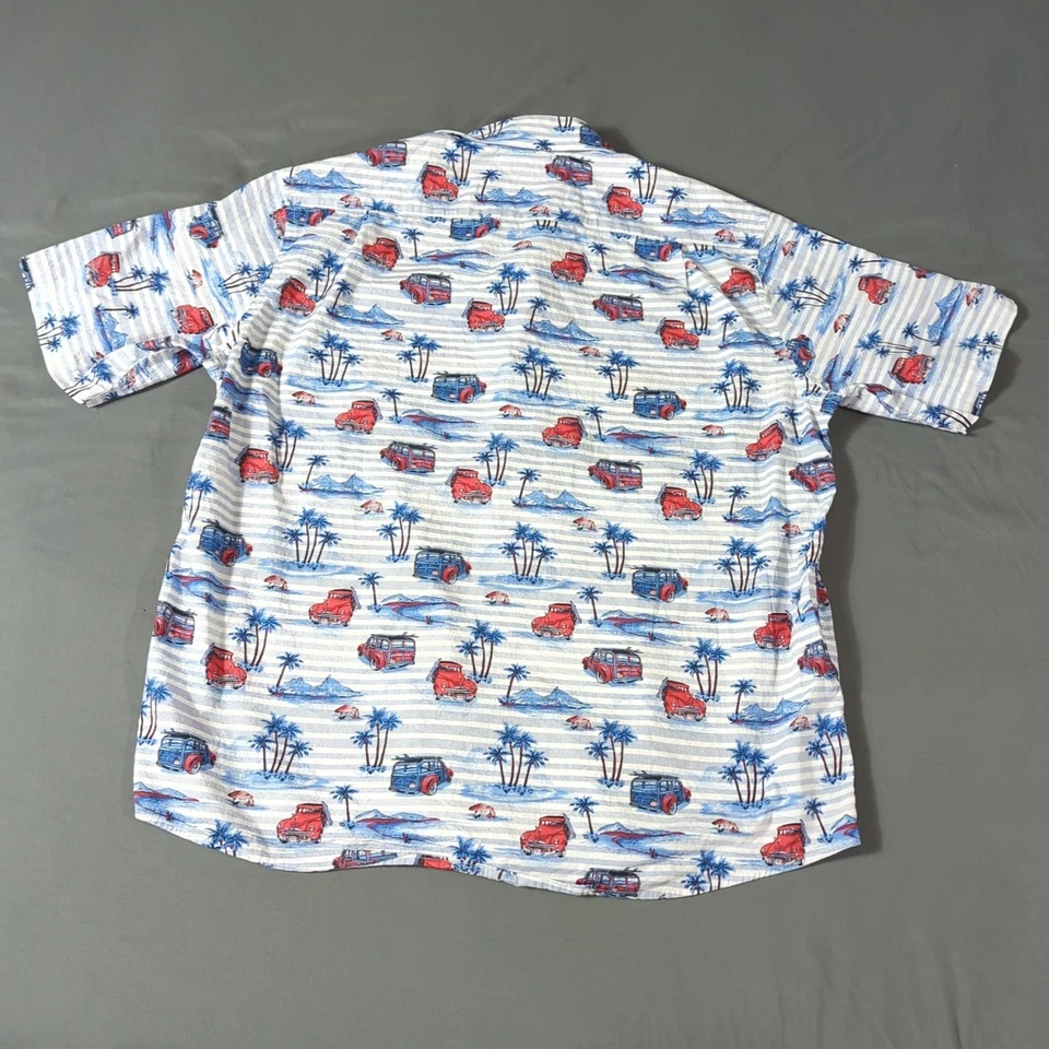 Alex Cannon Shirt Mens 2XL Button Down White Blue Cars Palm Tree Print - Image 3 of 4