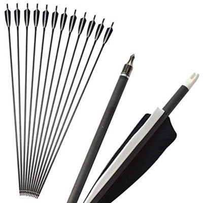6/12 PCS Carbon Arrow 34 Inch Archery Arrow Spine 500 Turkey Feather Practice...