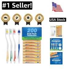 Individually Wrapped Medium Soft Toothbrushes - 200 Count for Travel & Daily Use