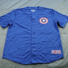 Marvel Captain America Shirt Mens Large Baseball Jersey Button Up Mad Engine
