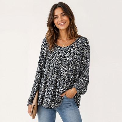 Susan Graver Liquid Knit Blouse Women's Size 3X Gray Black Ofiice Casual