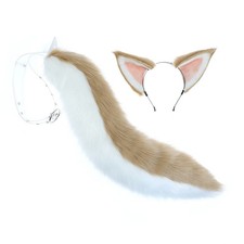 2pcs Animal Faux Fur Dog Ears Headband and Tail Halloween Cosplay Party Costume