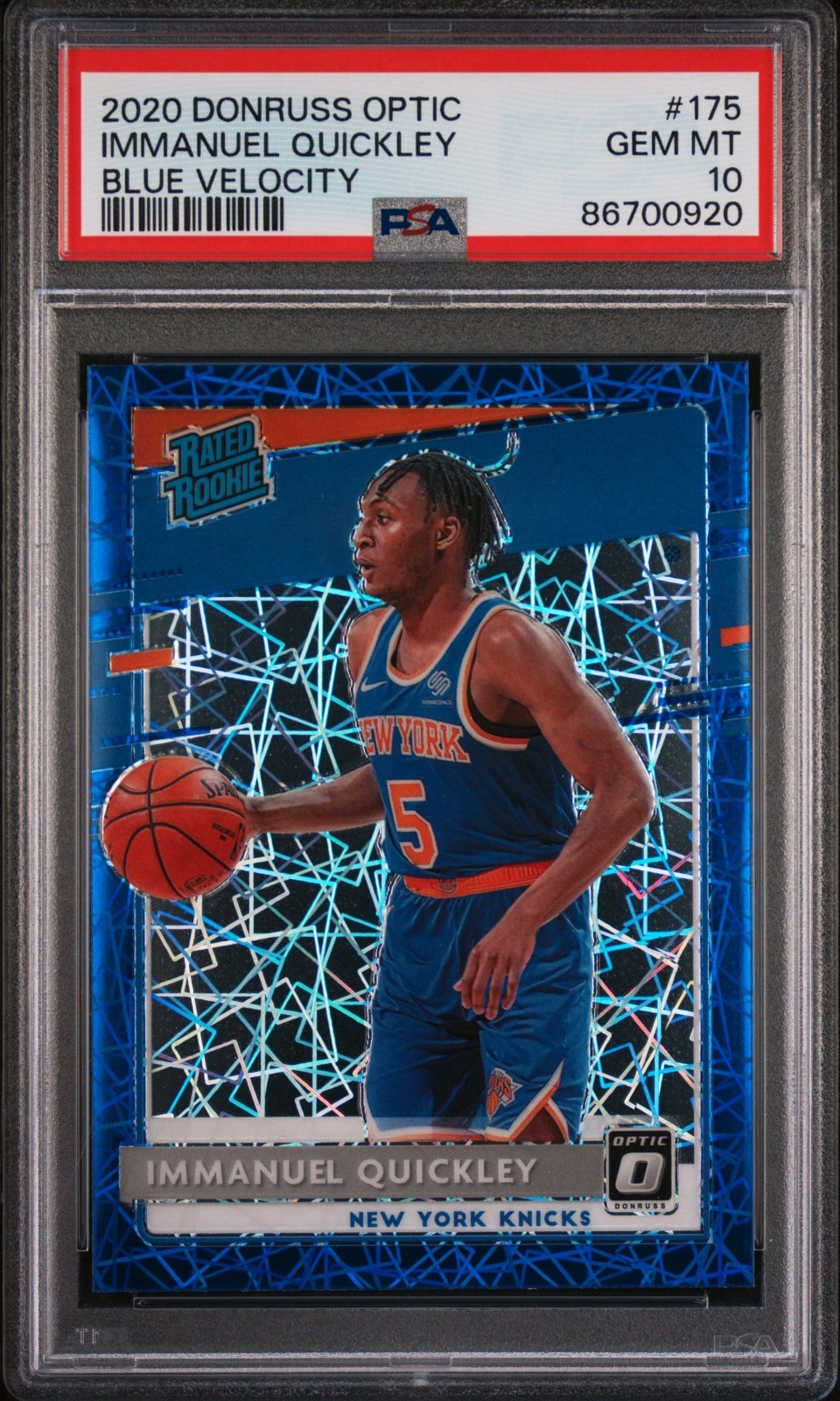 2020 Panini Donruss Optic Rated Rookie Blue Velocity Immanuel Quickley PSA 10